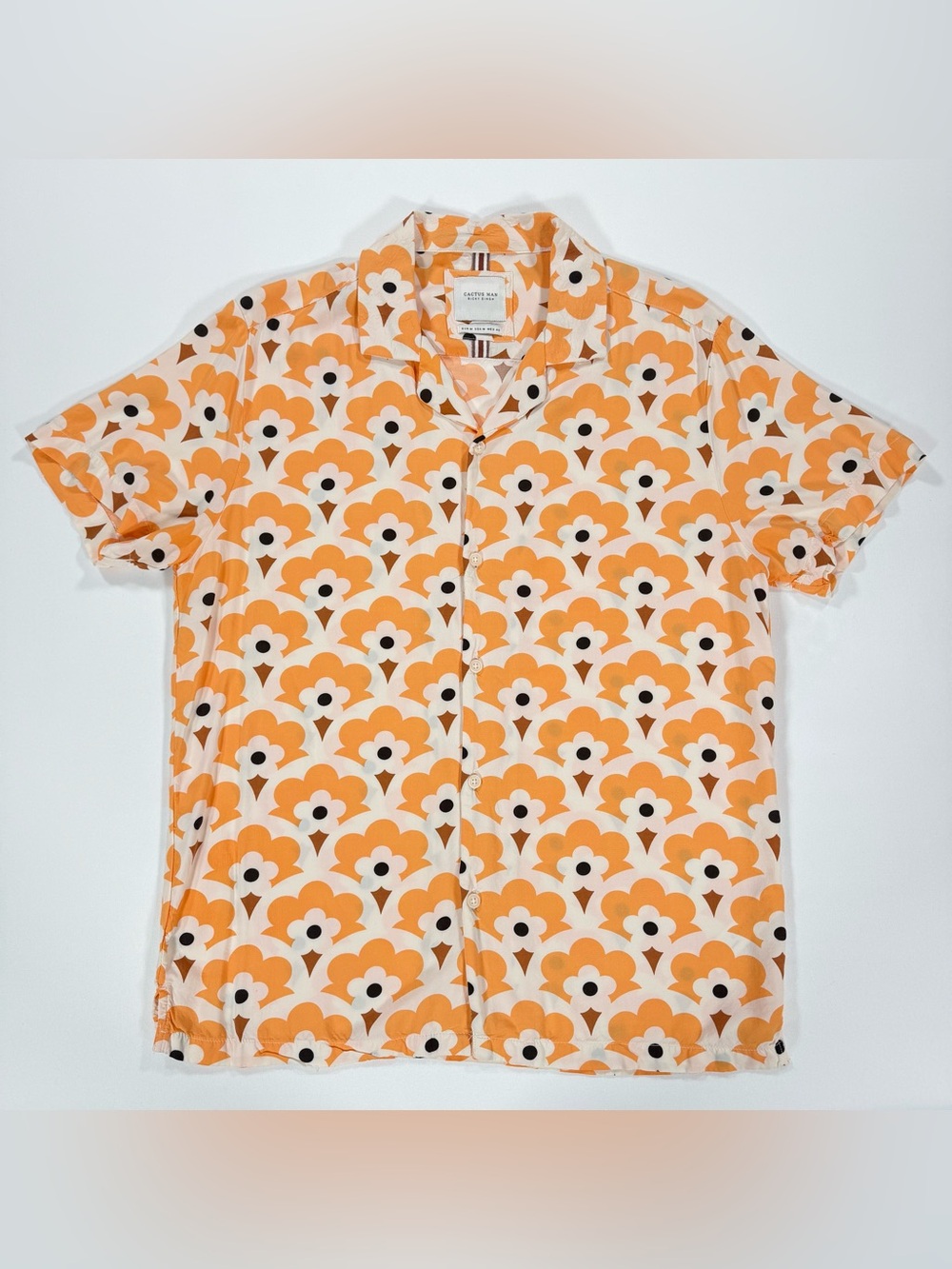 Cactus Man Mens Medium Camp Collar Shirt Retro 70s Boho Floral Geometric Viscose